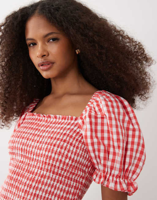 New Look - Robe mi-longue froncée à carreaux vichy - Rose, 2 de 4