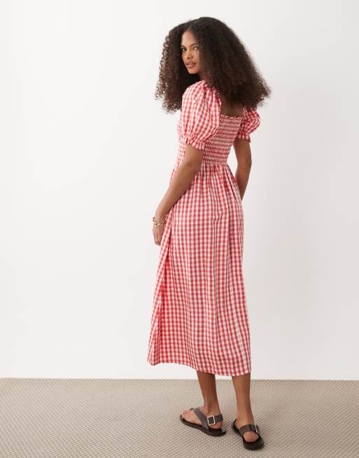 New Look - Robe mi-longue froncée à carreaux vichy - Rose, 4 de 4