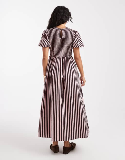New Look - Robe mi-longue froncée à rayures - Rose, 3 de 4