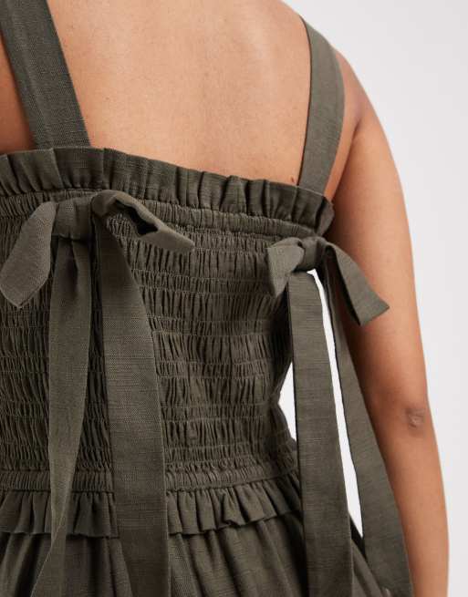 New Look - Robe mi-longue froncée avec liens au dos - Kaki, 2 de 4