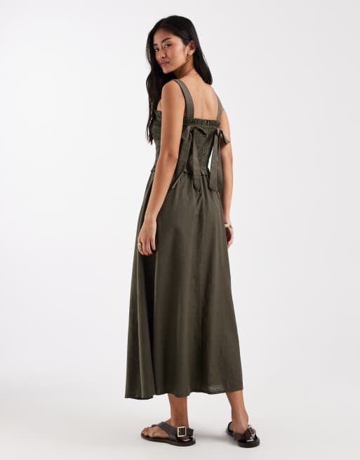 New Look - Robe mi-longue froncée avec liens au dos - Kaki, 4 de 4