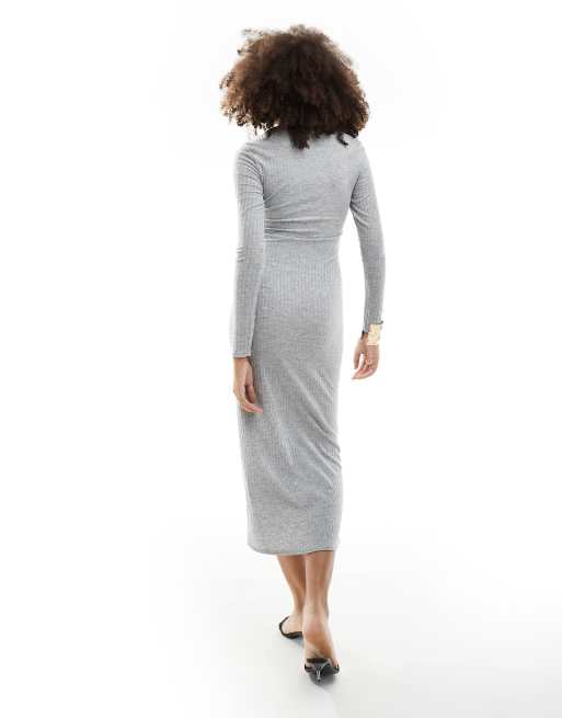 New Look - Robe mi-longue froncée et fendue sur le côté - Gris, 4 de 4