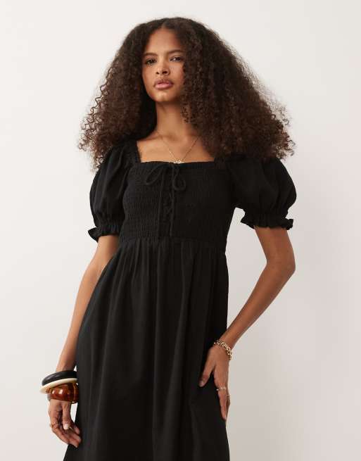 New Look - Robe mi-longue froncée nouée sur le devant - Noir, 3 de 4