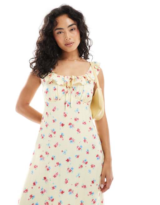 New Look - Robe mi-longue nouée dans le dos à petites fleurs - Jaune, 2 de 4
