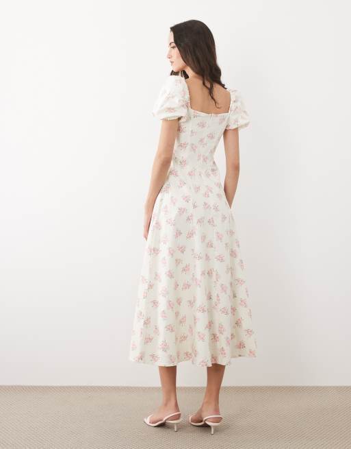 New Look - Robe mi-longue tendance folk à imprimé fleuri - Blanc, 4 de 4