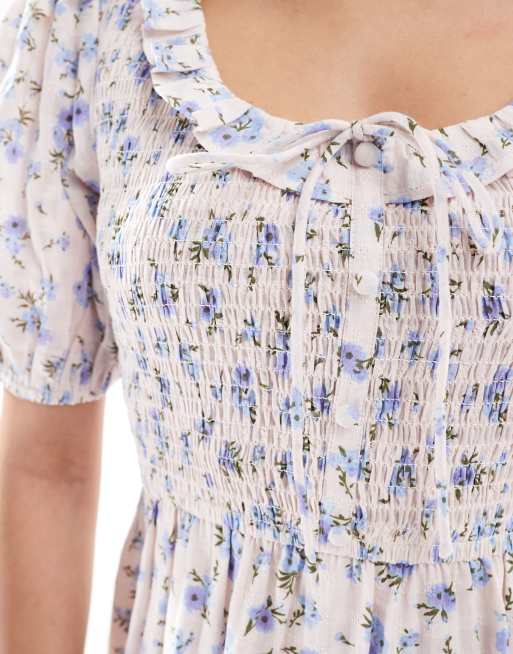 New Look - Robe mi-longue tendance folk avec manches bouffantes et imprimé fleuri - Rose, 2 de 4