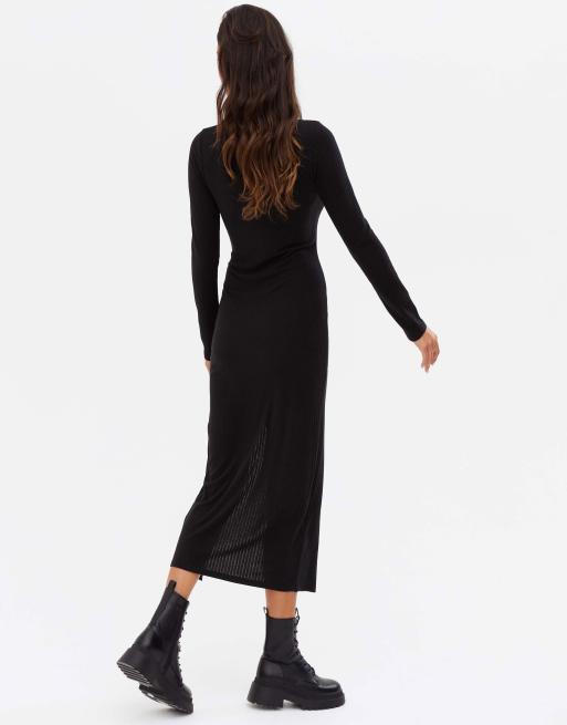 New Look - Robe midi à manches longues avec fente latérale - Noir, 3 de 4