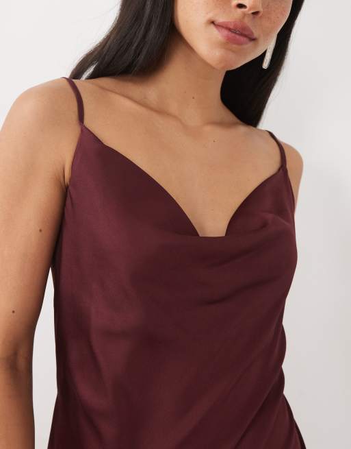 New Look robe midi en satin à col bénitier bordeaux, 3 de 4