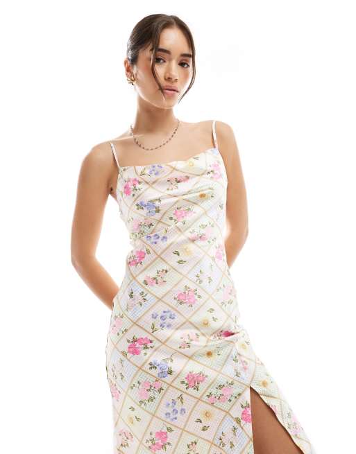 New Look - Robe nuisette en satin motif mosaïque fleurie - Rose, 2 de 4