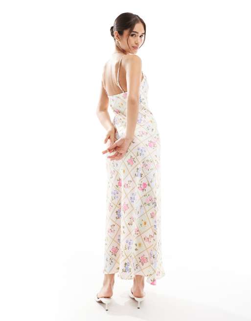 New Look - Robe nuisette en satin motif mosaïque fleurie - Rose, 4 de 4