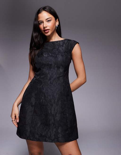 New Look - Robe patineuse courte en jacquard avec détail nœud - Noir, 3 de 4