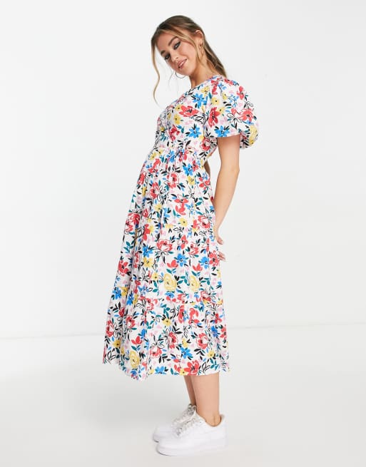 New Look - Robe portefeuille à manches bouffantes et imprimé fleurs, 3 de 4