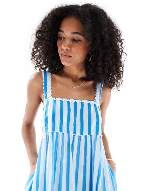 New Look - Robe rayée mi-longue avec volants et détail noué au dos - Bleu, 2 de 4