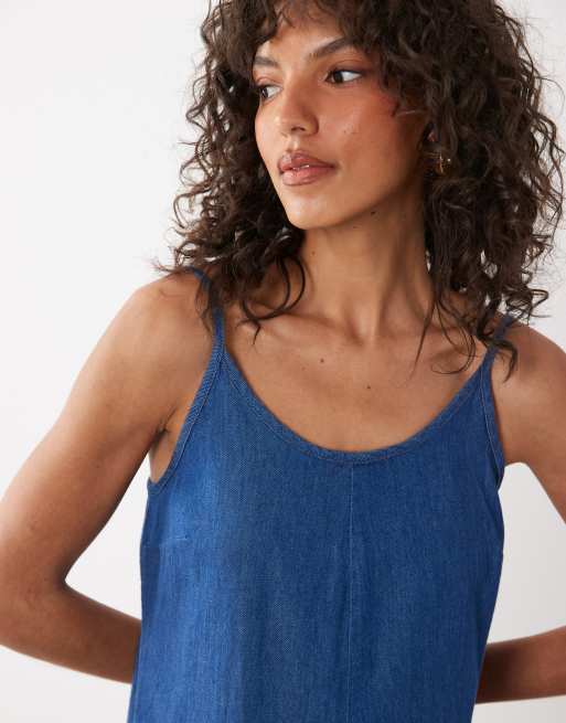 New Look - Robe trapèze longueur mollet en jean - Bleu moyen, 3 de 4