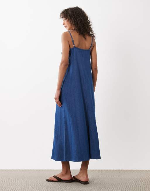 New Look - Robe trapèze longueur mollet en jean - Bleu moyen, 4 de 4