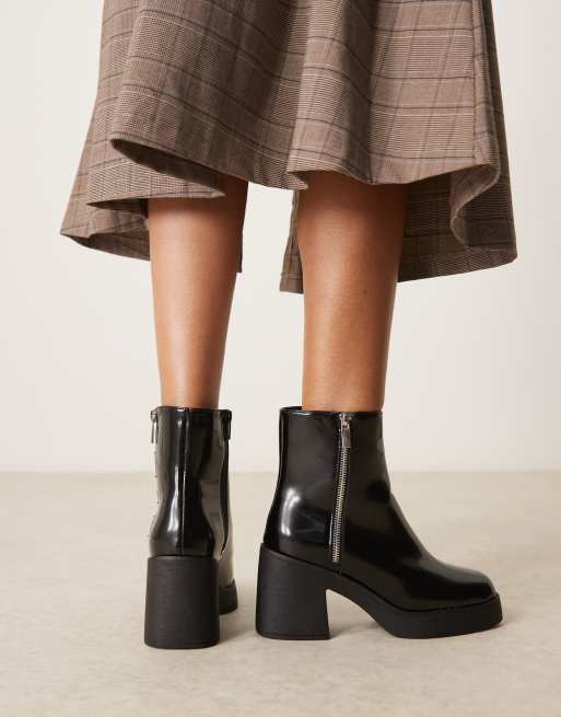 Stiefeletten Schwarz Kleiner Absatz Worker Boots Damen Halbstiefel