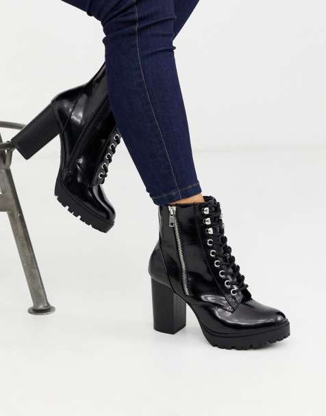 New Look – Robuste Schnürstiefel mit Absatz in Schwarz