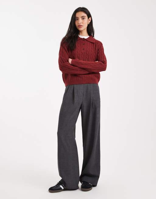 New Look – Röd, flätstickad pikétröja, 4 av 4