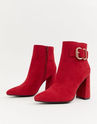 New Look – Röda boots med klack och spänne