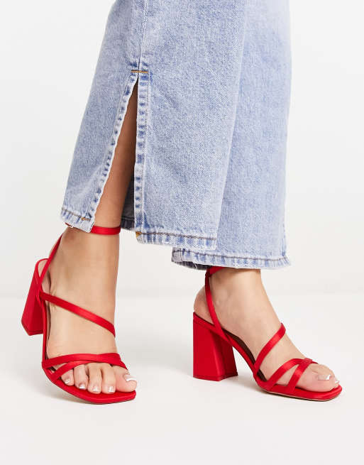 New Look – Röda sandaler med blockklack och smala band, 3 av 4