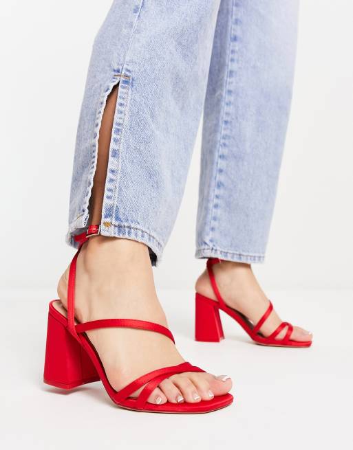 New Look – Röda sandaler med blockklack och smala band, 4 av 4
