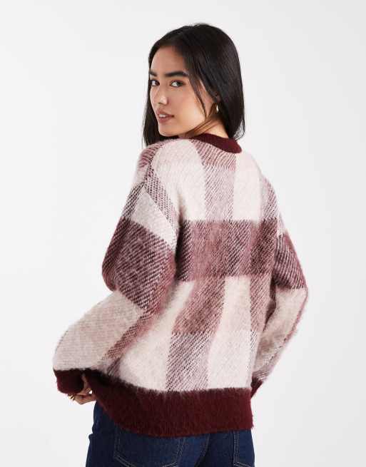 New Look – Rödrutig tröja med borstad finish, 3 av 4