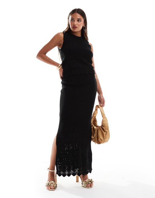New Look - Rok met gestikte zoom in zwart, deel van co-ord set