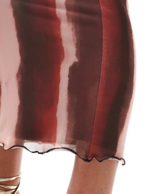 New Look - Rok van mesh met strepenprint in oranje met kleurverloop, 3 van 5