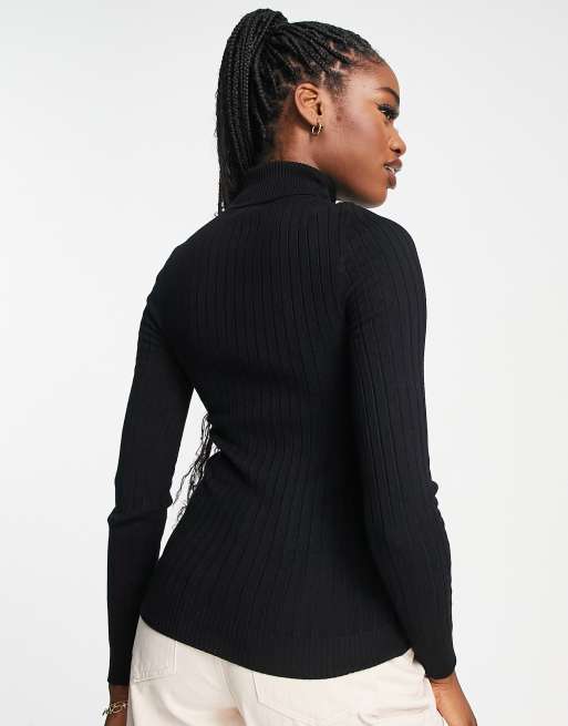 Black fine store knit polo neck