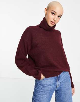 New Look roll neck jumper in burgundy