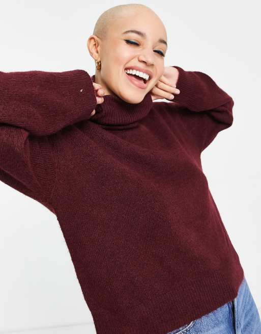 Burgundy roll neck jumper cheap womens