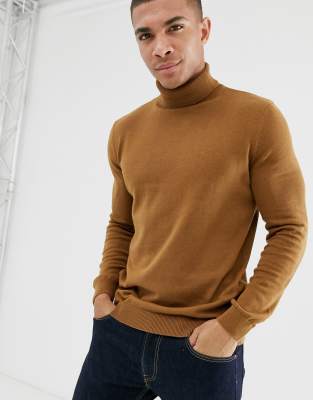 mens camel roll neck jumper