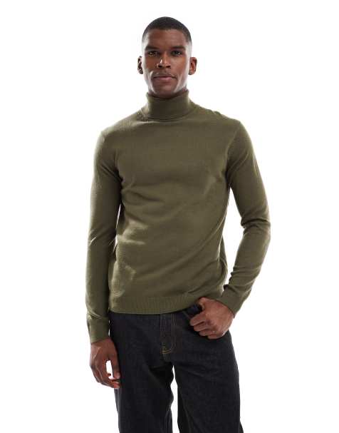 New Look roll neck jumper in dark khaki - view 1