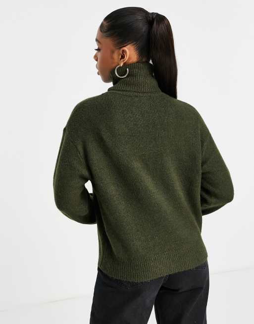 Khaki roll 2024 neck jumper