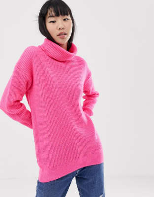 bright pink roll neck jumper