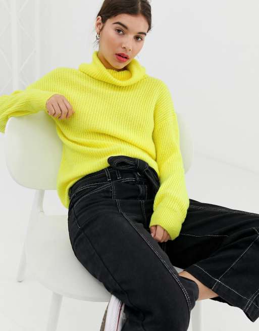 New Look roll neck jumper in yellow neon