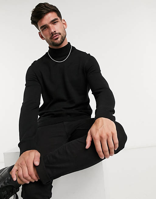 New Look roll neck knitted jumper in black