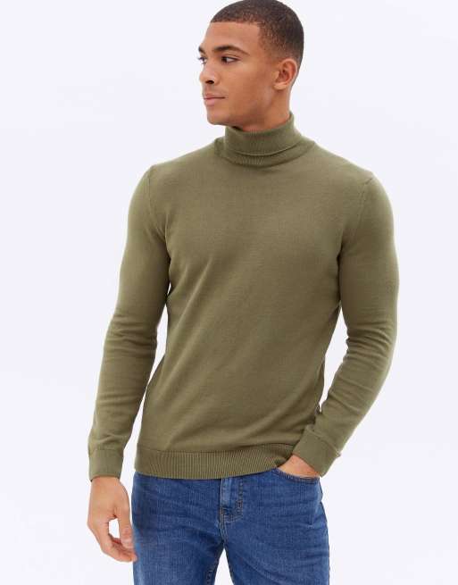 New Look roll neck knitted jumper in khaki ASOS