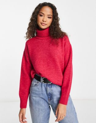 New Look roll neck knitted jumper in pink