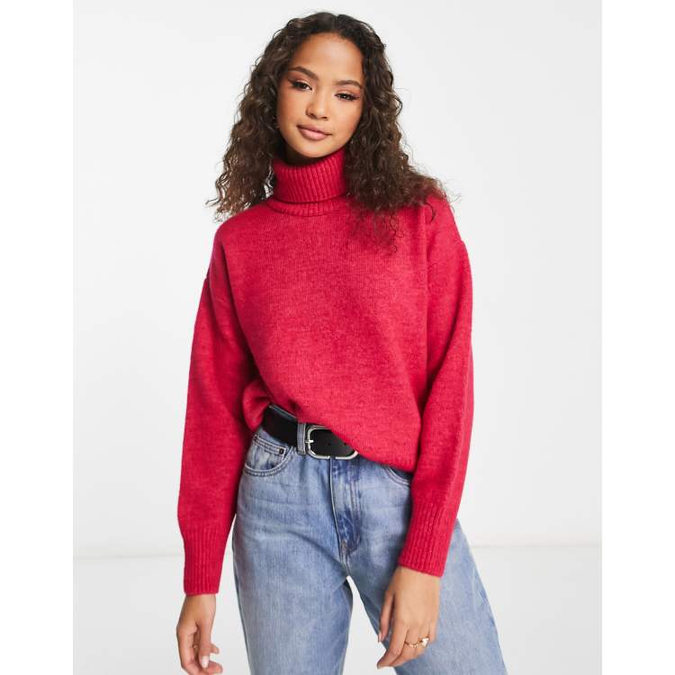 New Look roll neck knitted jumper in pink | ASOS