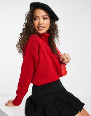 New Look roll neck knitted jumper in red