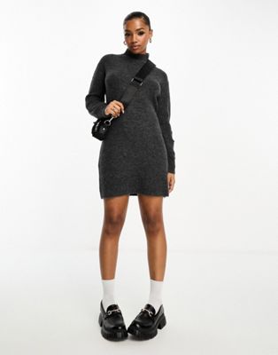 New Look roll neck knitted mini dress in dark grey - ASOS Price Checker