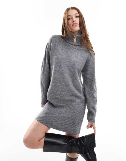 New Look roll neck knitted mini dress in grey