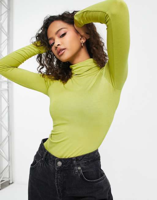 New Look roll neck long sleeved body in light green ASOS