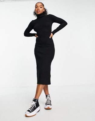 New Look roll neck midi knitted dress in black