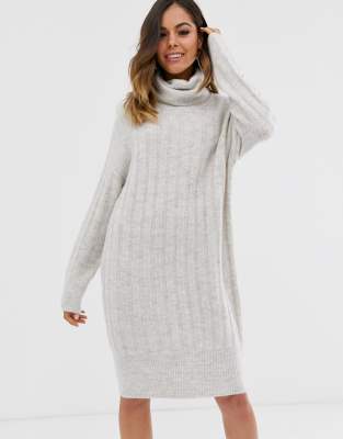 grey ribbed jumper dress