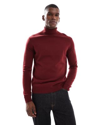 New Look roll neck sweater in burgundy-Red
