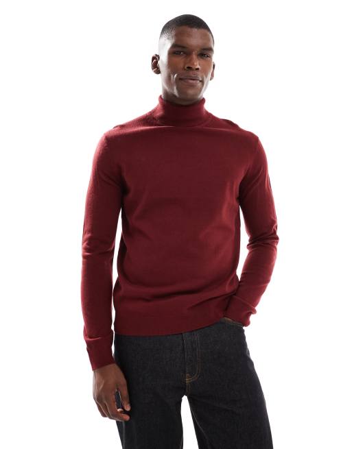 New Look roll neck sweater in burgundy