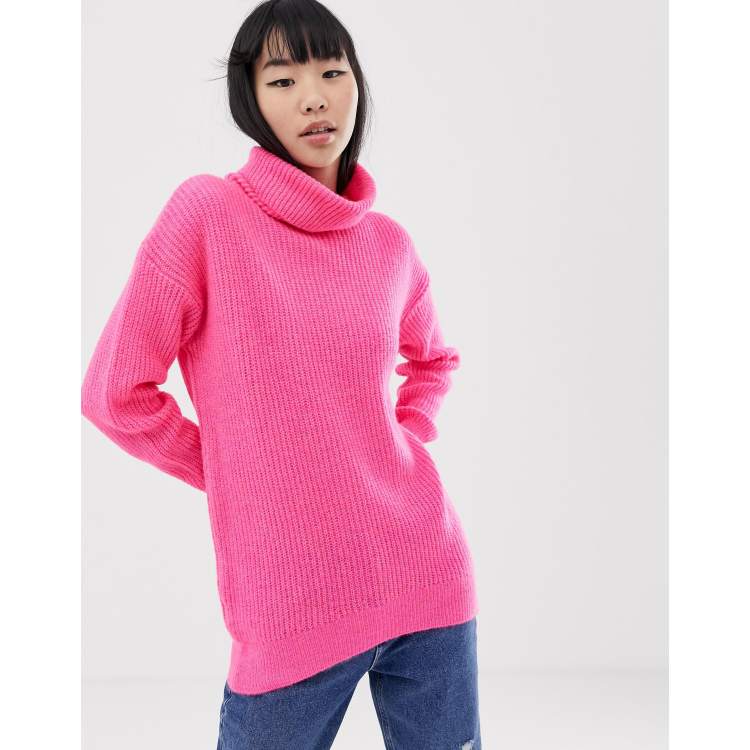 New Look roll neck sweater in pink neon | ASOS