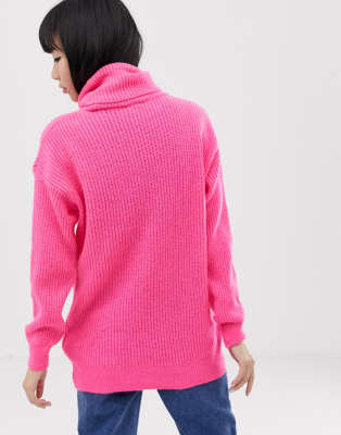 New Look roll neck sweater in pink neon | ASOS